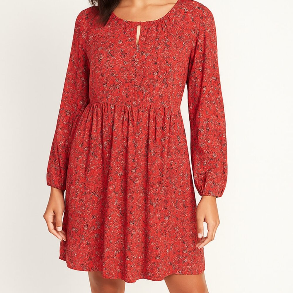 Old Navy Soft-Woven Red Ditsy Floral Cottagecore A-Line Swing Dress Womens Large